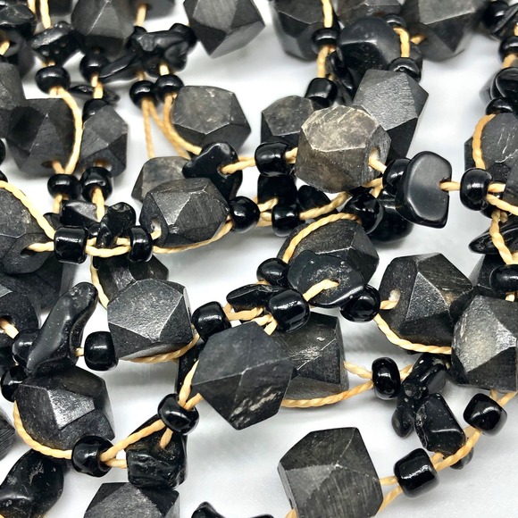 Boho Graduated Black Multi-Strand Beads on Cord Necklace - Picture 7 of 7